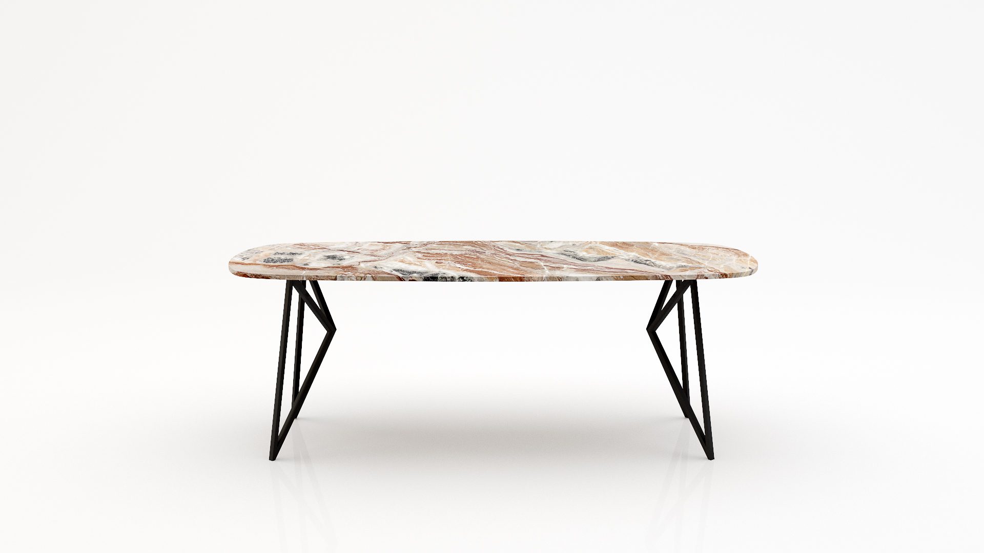 Deens ovale marmeren eettafel Pipistrello - Arabescato Orobico Rosso - 260x120cm