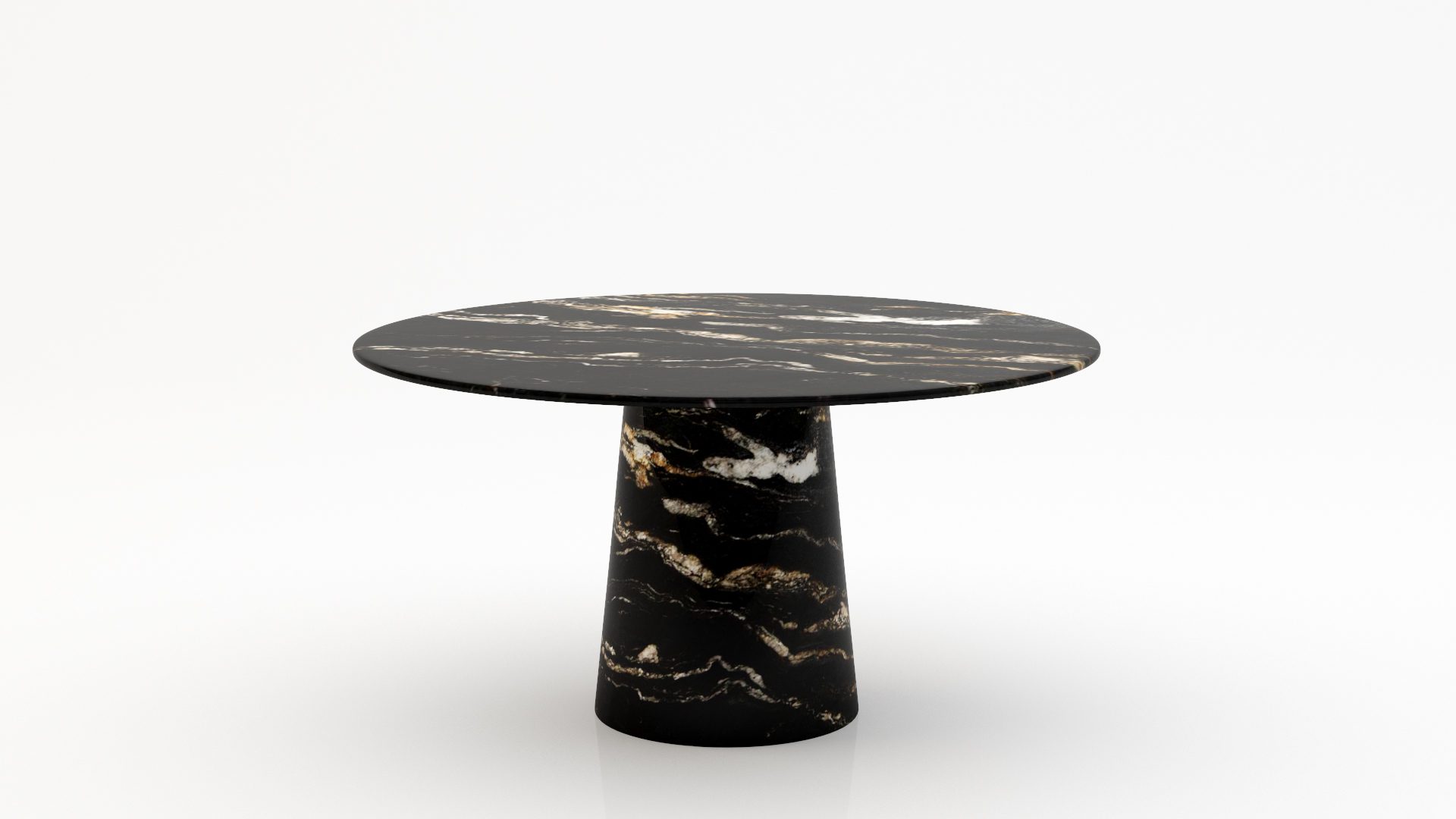 Ronde marmeren eettafel Gelato - Marmo Titanium met donkere wolkenpatronen - 170cm