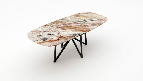 Alternative view of Deens ovale marmeren eettafel Stella Arabescato Orobico Rosso